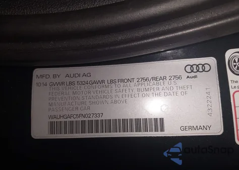 2015 Audi A6 3.0T Premium Plus from USA, damaged, VIN WAUHGAFC5FN027337